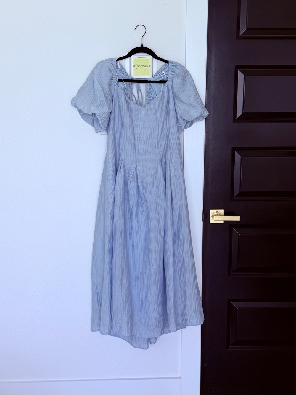 Lulus Heavenly Energy Blue Textured Puff Sleeve Pleated Midi Dress